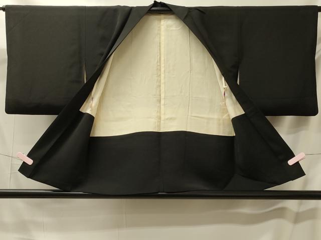 平和屋着物＃羽織　草花文　黒地　正絹　逸品　CABM0298in