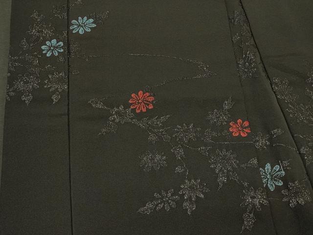 平和屋着物＃羽織　草花文　黒地　正絹　逸品　CABM0298in