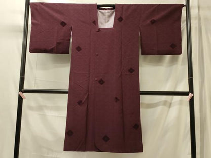 平和屋着物＃道行コート　輪奈ビロード　菱文　ロング丈　正絹　逸品　CABM0319in