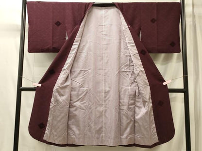 平和屋着物＃道行コート　輪奈ビロード　菱文　ロング丈　正絹　逸品　CABM0319in