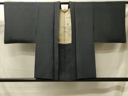 平和屋着物＃羽織　色無地　霞地紋　藍鉄色　正絹　逸品　CABM0353in