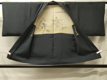 平和屋着物＃羽織　色無地　霞地紋　藍鉄色　正絹　逸品　CABM0353in