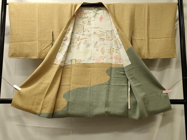 平和屋着物＃京友禅作家　松井佚鴦　道行コート　流水草花文　正絹　逸品　CABM0355in