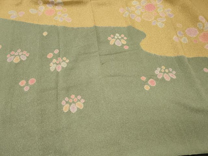 平和屋着物＃京友禅作家　松井佚鴦　道行コート　流水草花文　正絹　逸品　CABM0355in