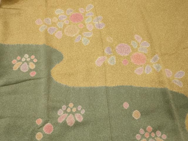 平和屋着物＃京友禅作家　松井佚鴦　道行コート　流水草花文　正絹　逸品　CABM0355in