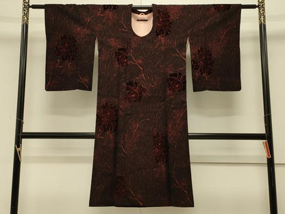 平和屋着物＃道行コート　輪奈ビロード　枝花文　ロング丈　正絹　逸品　CABM0366in