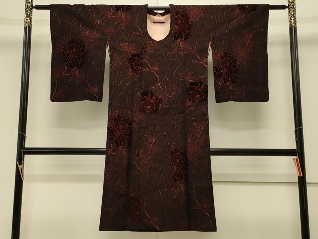 平和屋着物＃道行コート　輪奈ビロード　枝花文　ロング丈　正絹　逸品　CABM0366in