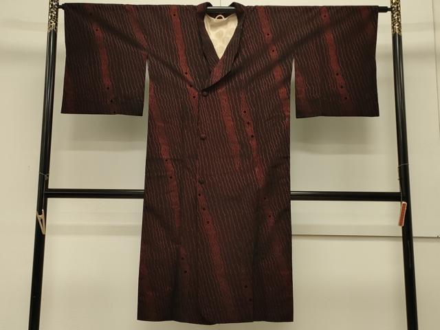 平和屋着物＃和装コート　輪奈織　変わり間道　ロング丈　正絹　逸品　CABM0368in