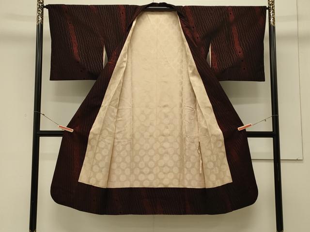 平和屋着物＃和装コート　輪奈織　変わり間道　ロング丈　正絹　逸品　CABM0368in