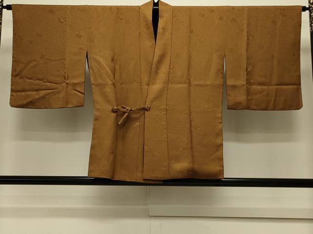 平和屋着物＃道中着　リバーシブル　草花地紋　香染色　黒地　正絹　逸品　CABM0369in