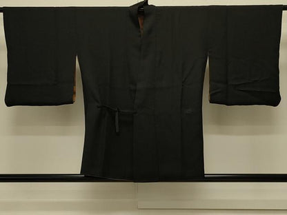 平和屋着物＃道中着　リバーシブル　草花地紋　香染色　黒地　正絹　逸品　CABM0369in