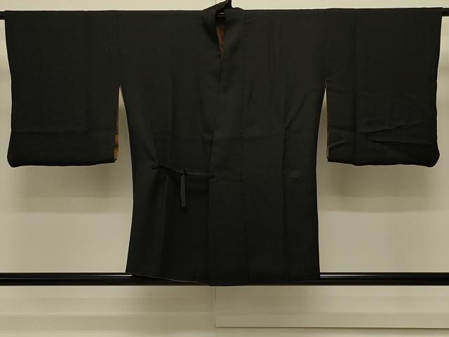 平和屋着物＃道中着　リバーシブル　草花地紋　香染色　黒地　正絹　逸品　CABM0369in