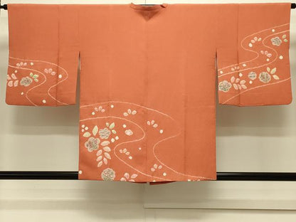 平和屋着物＃道行コート　絞り　流水草花文　銀彩　正絹　逸品　CABM0371in