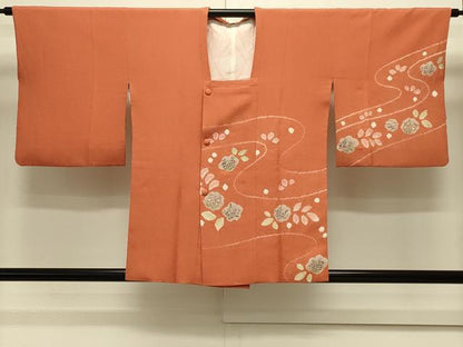 平和屋着物＃道行コート　絞り　流水草花文　銀彩　正絹　逸品　CABM0371in