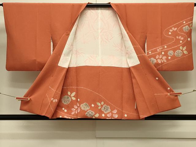 平和屋着物＃道行コート　絞り　流水草花文　銀彩　正絹　逸品　CABM0371in