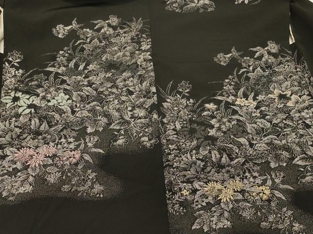 平和屋着物＃羽織　寿光織　草花文　黒地　金銀糸　正絹　逸品　CABM0372in