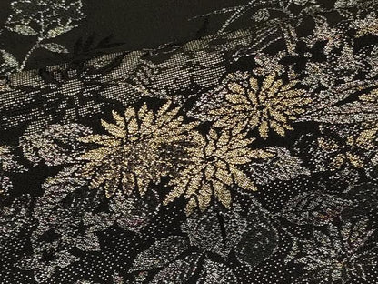 平和屋着物＃羽織　寿光織　草花文　黒地　金銀糸　正絹　逸品　CABM0372in