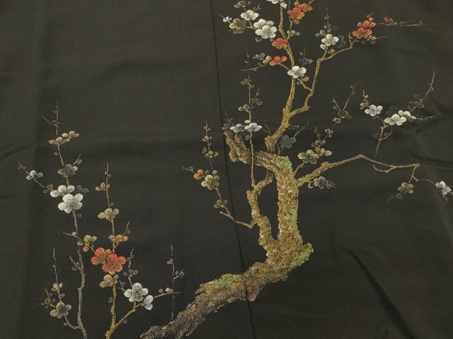 平和屋着物＃羽織　寿光織　槍梅文　黒地　金銀糸　正絹　逸品　CABM0376in