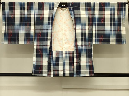 平和屋着物＃羽織　紬地　格子　正絹　逸品　CABM0379in