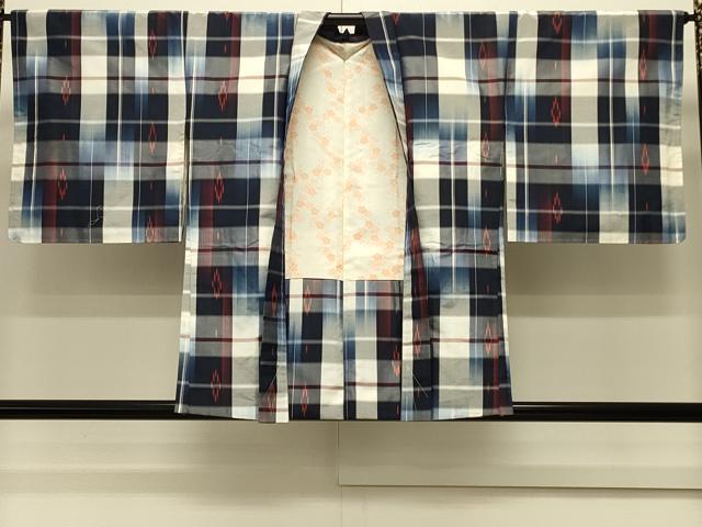 平和屋着物＃羽織　紬地　格子　正絹　逸品　CABM0379in