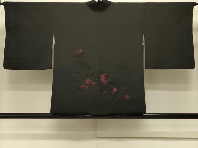 平和屋着物＃羽織　総刺繍　松皮菱枝花文　黒地　正絹　逸品　CABM0386in