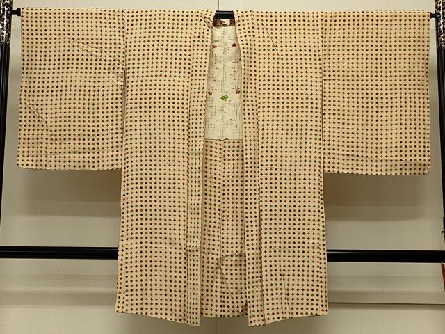 平和屋着物＃長羽織　紬地　菱文　正絹　逸品　CABM0392in