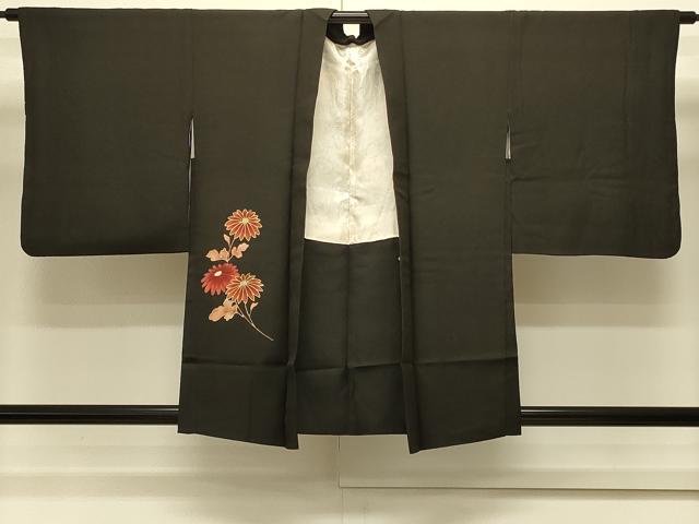 平和屋着物＃羽織　枝菊文　黒地　金彩　正絹　逸品　CABM0393in