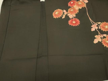 平和屋着物＃羽織　枝菊文　黒地　金彩　正絹　逸品　CABM0393in