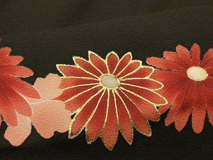 平和屋着物＃羽織　枝菊文　黒地　金彩　正絹　逸品　CABM0393in