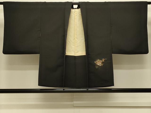 平和屋着物＃羽織　寿光織　花蝶文　黒地　金銀糸　正絹　逸品　CABM0394in