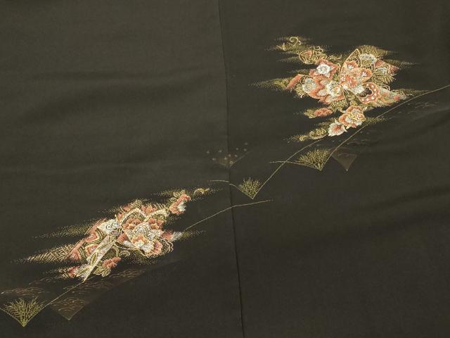 平和屋着物＃羽織　寿光織　花蝶文　黒地　金銀糸　正絹　逸品　CABM0394in