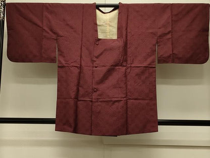 平和屋着物＃道行コート　紬地　花織　格子　正絹　逸品　CABM0398in