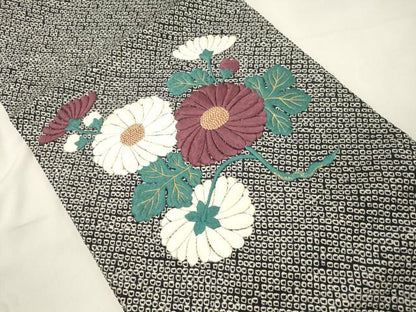 平和屋着物●九寸開き名古屋帯　総絞り　総手刺繍　草花文　金糸　松葉仕立て　正絹　逸品　CABM0402dy