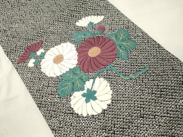 平和屋着物●九寸開き名古屋帯　総絞り　総手刺繍　草花文　金糸　松葉仕立て　正絹　逸品　CABM0402dy