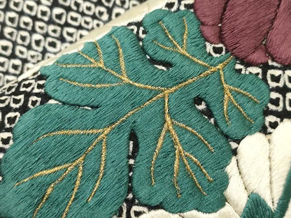 平和屋着物●九寸開き名古屋帯　総絞り　総手刺繍　草花文　金糸　松葉仕立て　正絹　逸品　CABM0402dy