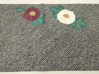 平和屋着物●九寸開き名古屋帯　総絞り　総手刺繍　草花文　金糸　松葉仕立て　正絹　逸品　CABM0402dy