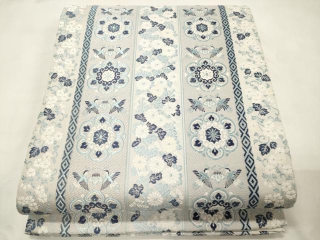 平和屋着物●六通柄袋帯　藍　花鳥間道　正絹　逸品　CABM0409dy