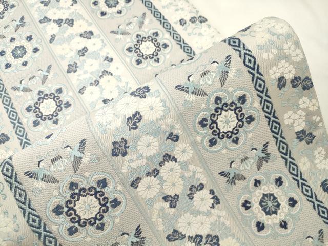 平和屋着物●六通柄袋帯　藍　花鳥間道　正絹　逸品　CABM0409dy