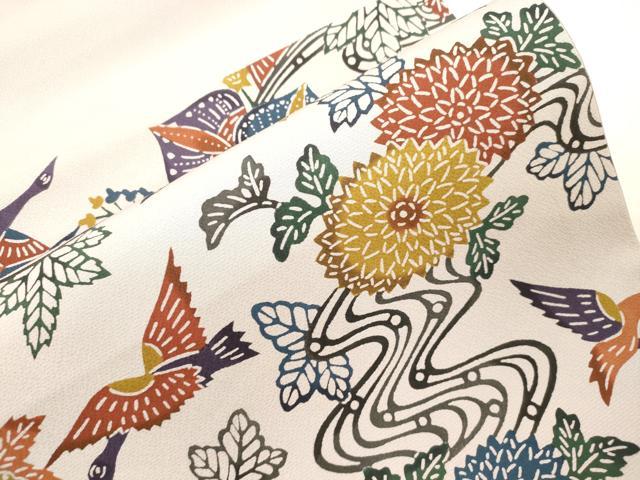 平和屋着物●太鼓柄袋帯　型染め　流水花鳥文　やまと誂製　正絹　逸品　CABM0411dy