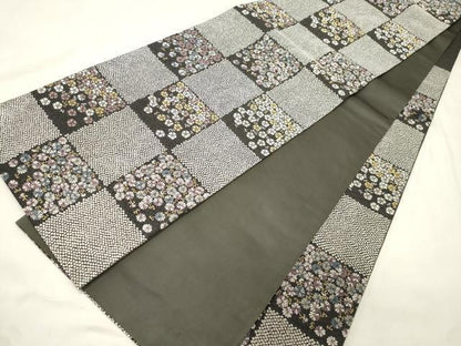 平和屋着物●六通柄袋帯　市松文様　金糸　正絹　逸品　CABM0412dy