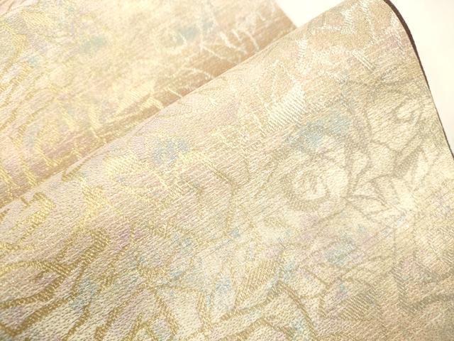 平和屋着物●全通柄袋帯　薔薇　金銀糸　正絹　逸品　未使用　CABM0417dy