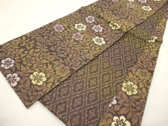 平和屋着物▽両面　全通柄袋帯　スリーシーズン　春夏秋　櫛織　草花文　正絹　逸品　CABM0418dy