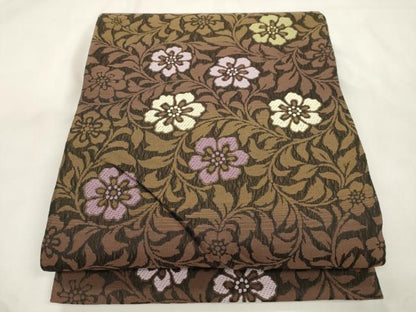 平和屋着物▽両面　全通柄袋帯　スリーシーズン　春夏秋　櫛織　草花文　正絹　逸品　CABM0418dy