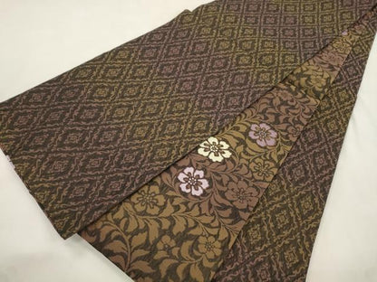 平和屋着物▽両面　全通柄袋帯　スリーシーズン　春夏秋　櫛織　草花文　正絹　逸品　CABM0418dy