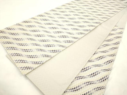 平和屋着物●六通柄袋帯 流彩市松文 金糸 正絹 逸品 未使用 CABM0419dy