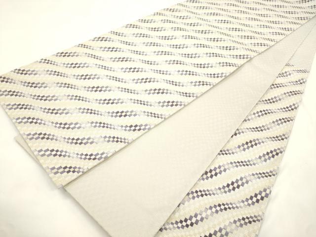 平和屋着物●六通柄袋帯 流彩市松文 金糸 正絹 逸品 未使用 CABM0419dy