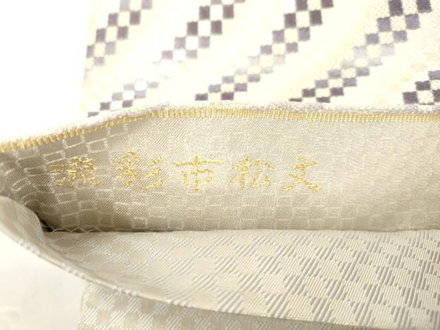 平和屋着物●六通柄袋帯 流彩市松文 金糸 正絹 逸品 未使用 CABM0419dy