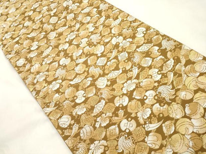 平和屋着物●洛楽人工房 全通柄袋帯 宝尽くし文 金糸 正絹 逸品 CABM0420dy