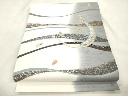 平和屋着物●石川県指定無形文化財 牛首紬 白山工房 手織り 市川純一郎 太鼓柄袋帯 刺繍 三日月 舞桜文 金銀彩 やまと誂製 正絹 CABM0422dy