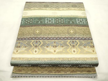 平和屋着物●両面 六通柄袋帯 幾何学文 正絹 逸品 未使用 CABM0423dy
